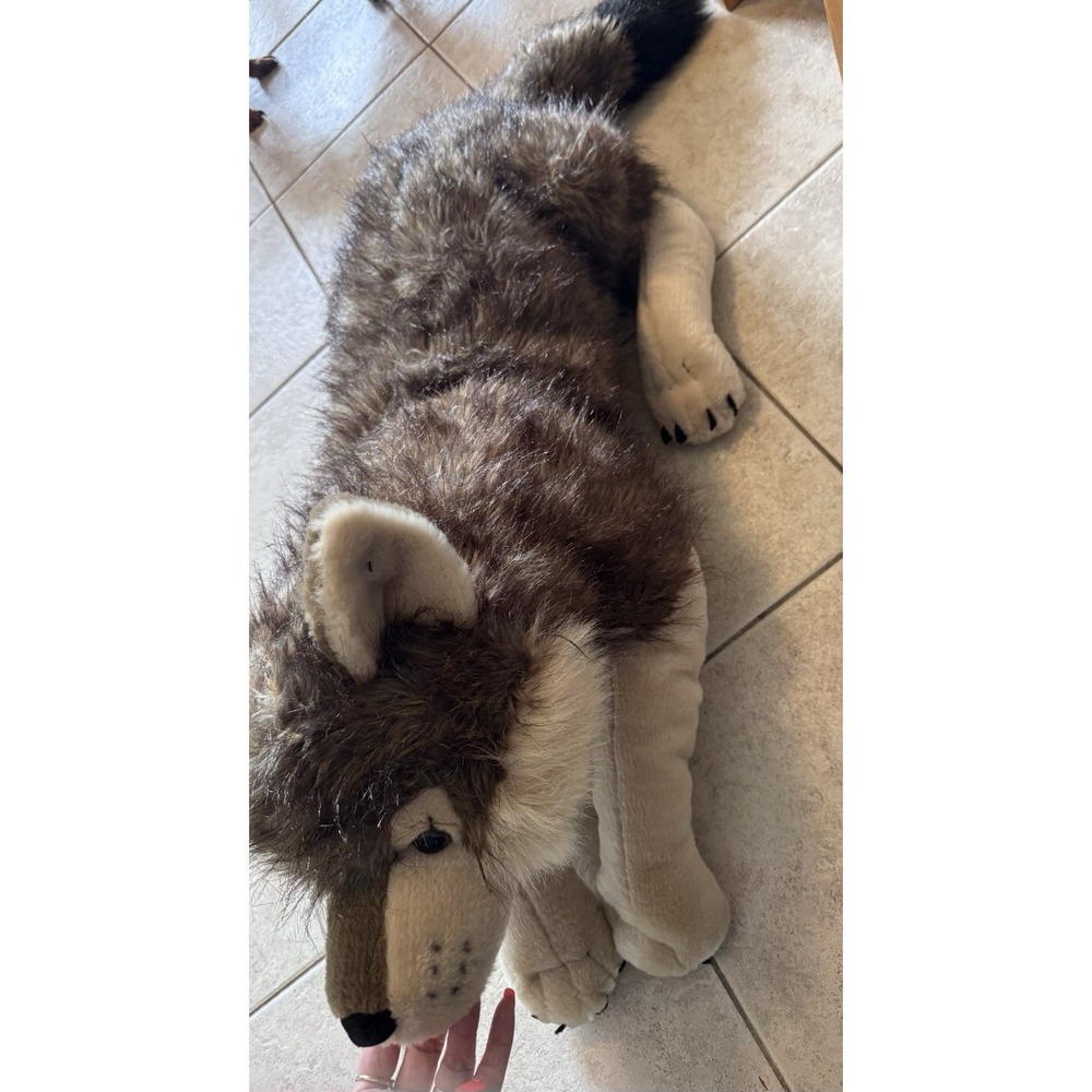 Wild Republic Realistic Jumbo Timber Wolf  Lying 44" Collectible Plush Toy